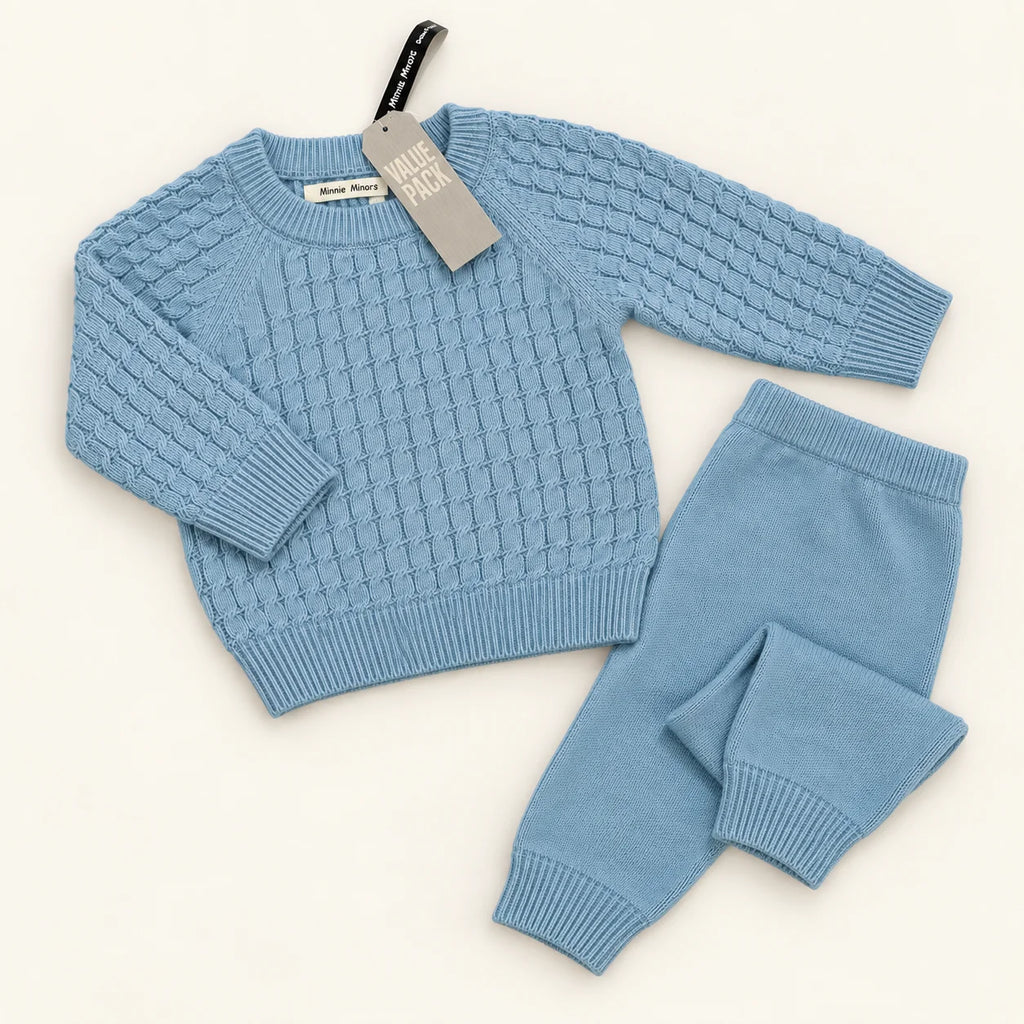 Minnie Minors Baby Blue Knitted Sweater & Pants Set