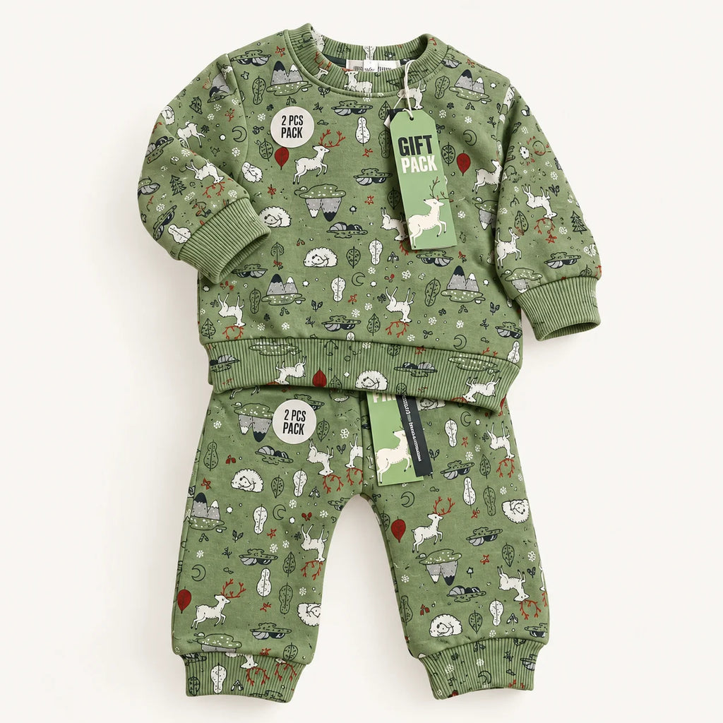 Minni Minors Sage Green Woodland Print Baby Set