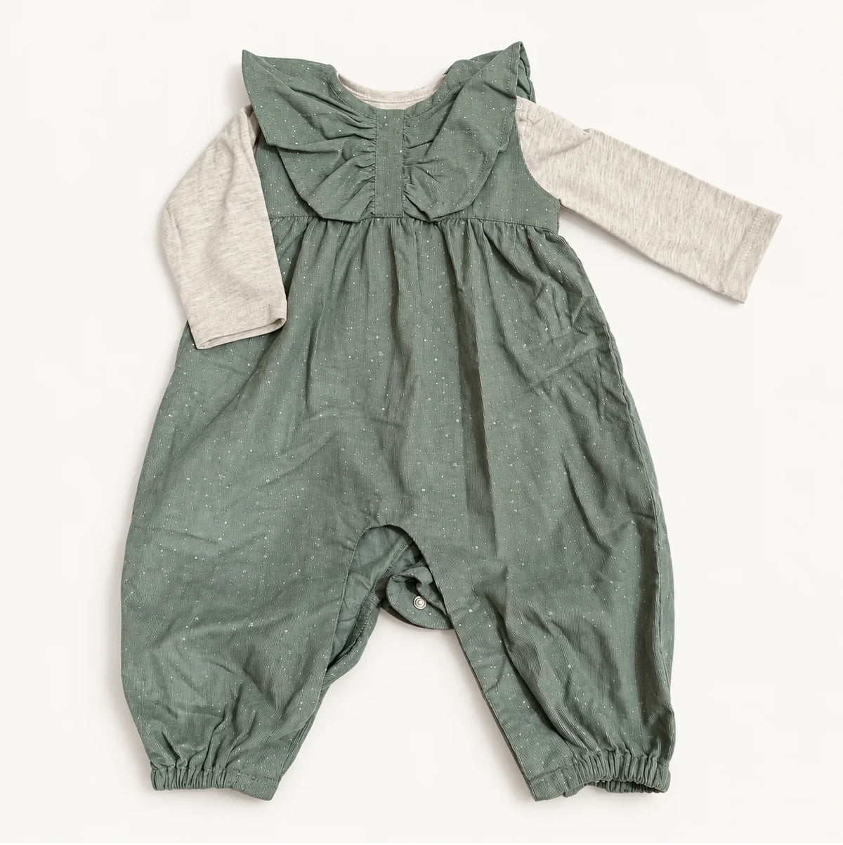 Sage Green Ruffle Baby Dungaree Outfit