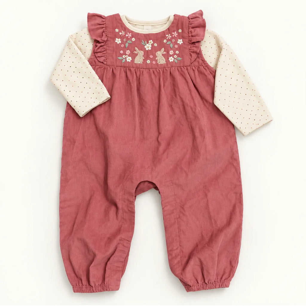 Dusty Pink Bunny Embroidered Baby Dungaree Outfit