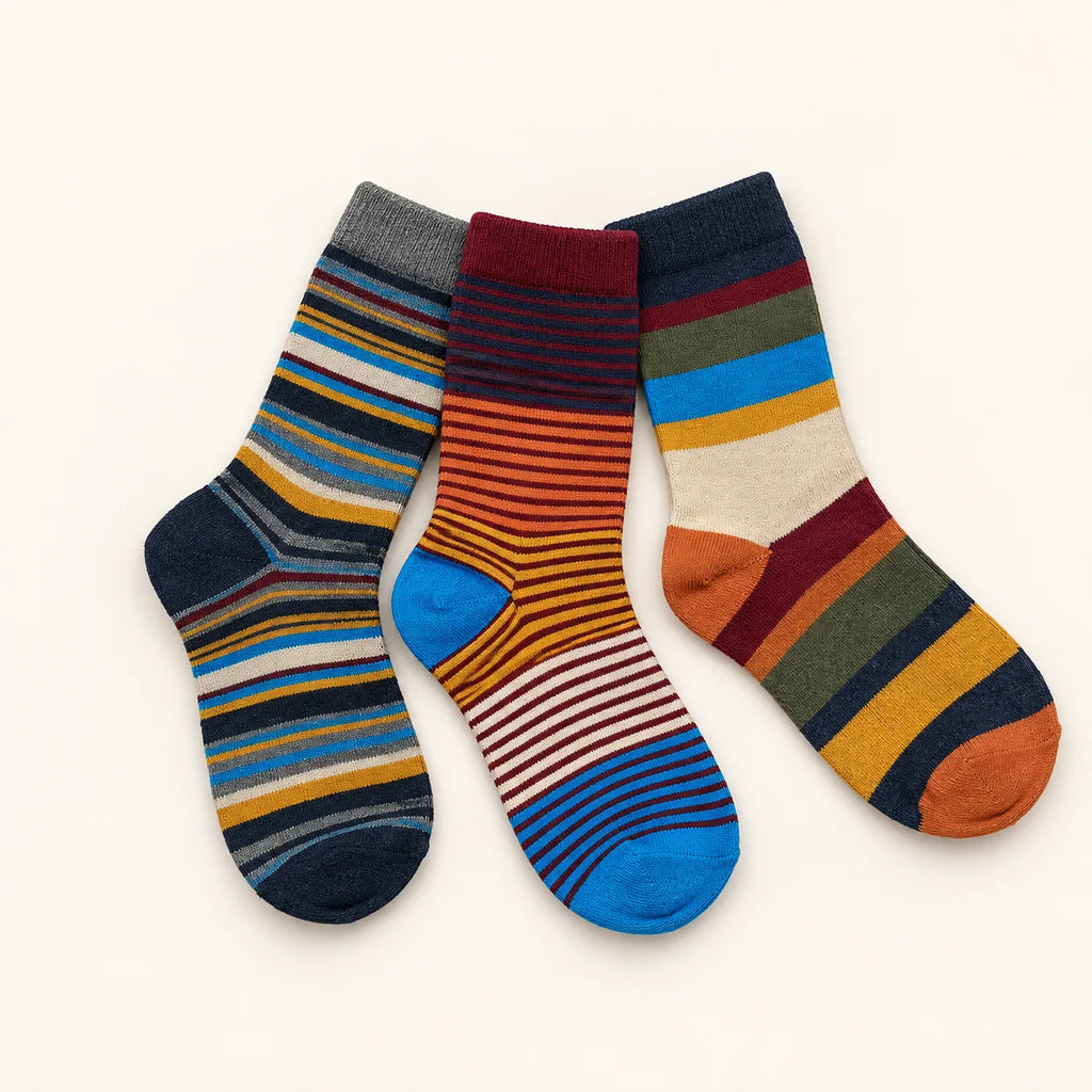 Boys Multicolor Striped Crew Socks – Pack of 3