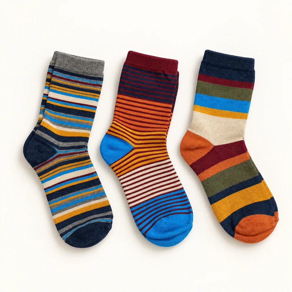 Boys Multicolor Striped Crew Socks – Pack of 3