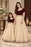 Customized Maroon Velvet & Ivory Embellished Matching Lehenga Kurti