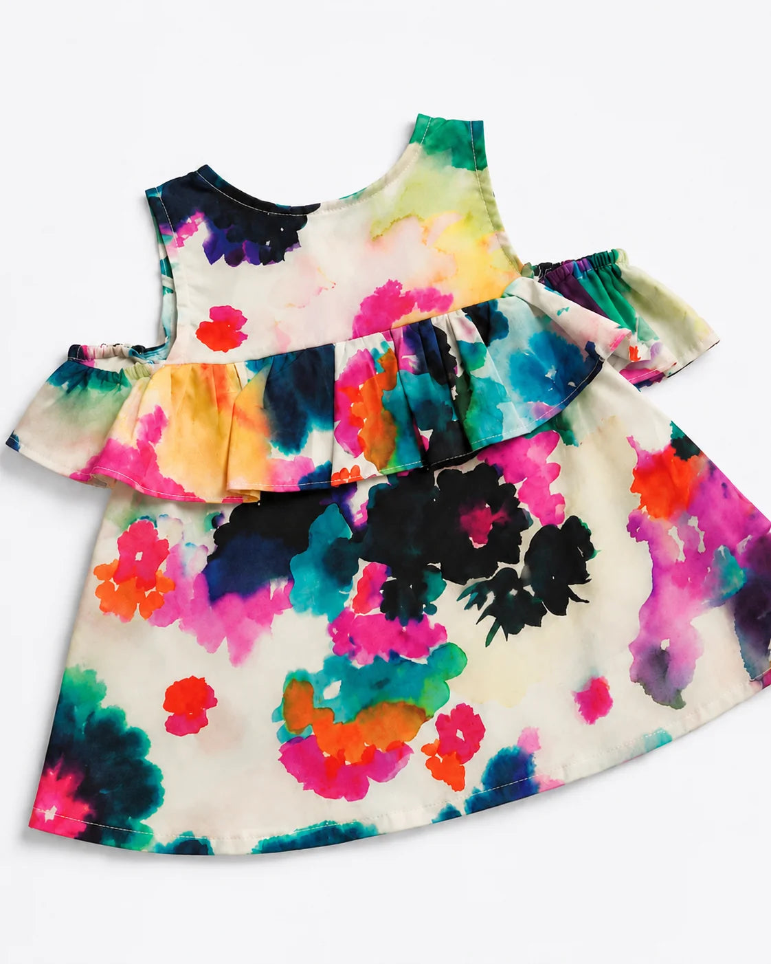Multicolour Floral Cold-Shoulder Blouse for Baby Girls