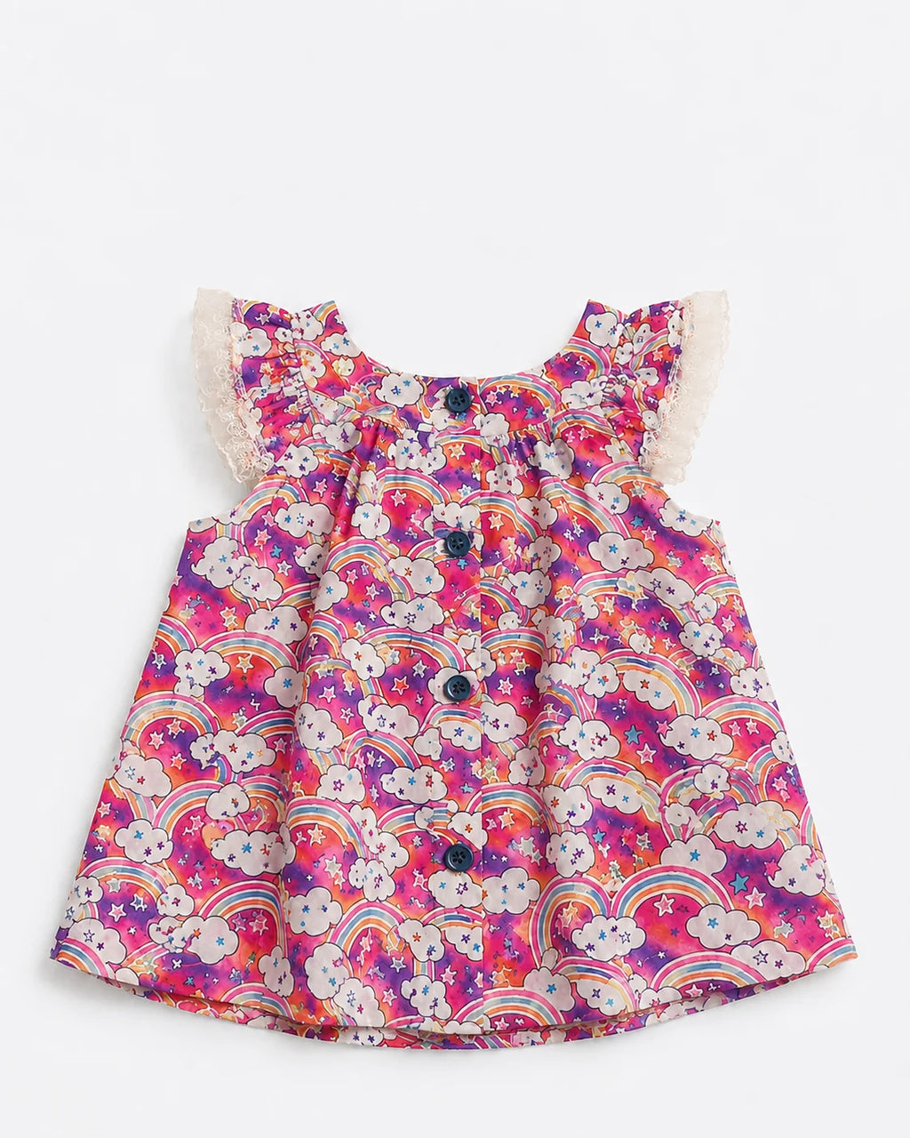 Rainbow Print Lace-Trim Summer Top for Baby Girls