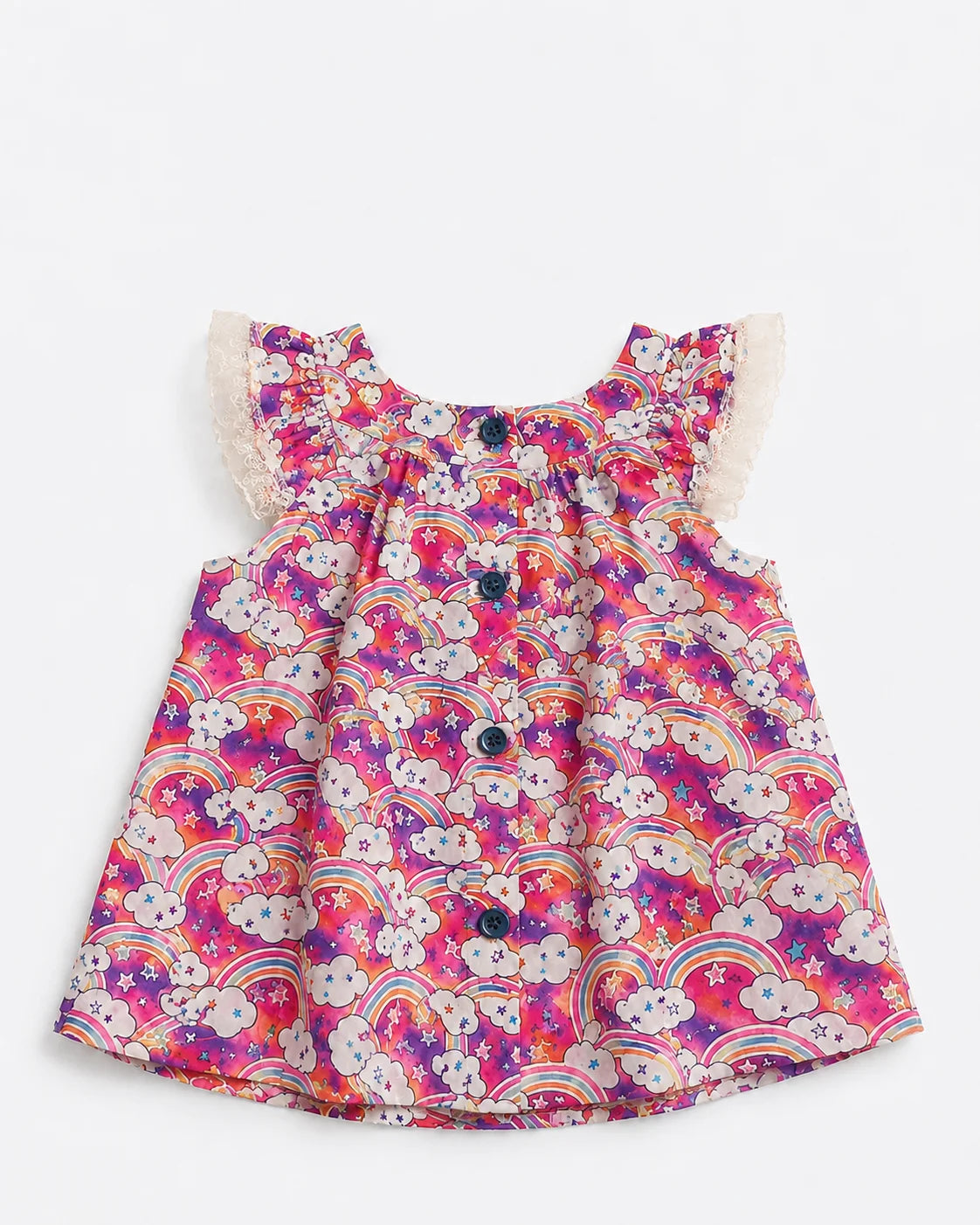 Rainbow Print Lace-Trim Summer Top for Baby Girls