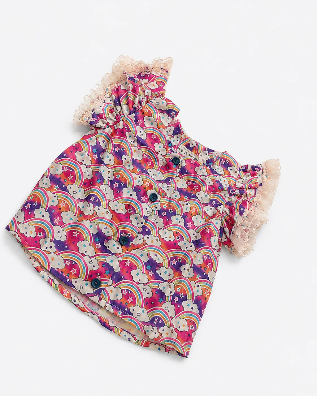 Rainbow Print Lace-Trim Summer Top for Baby Girls