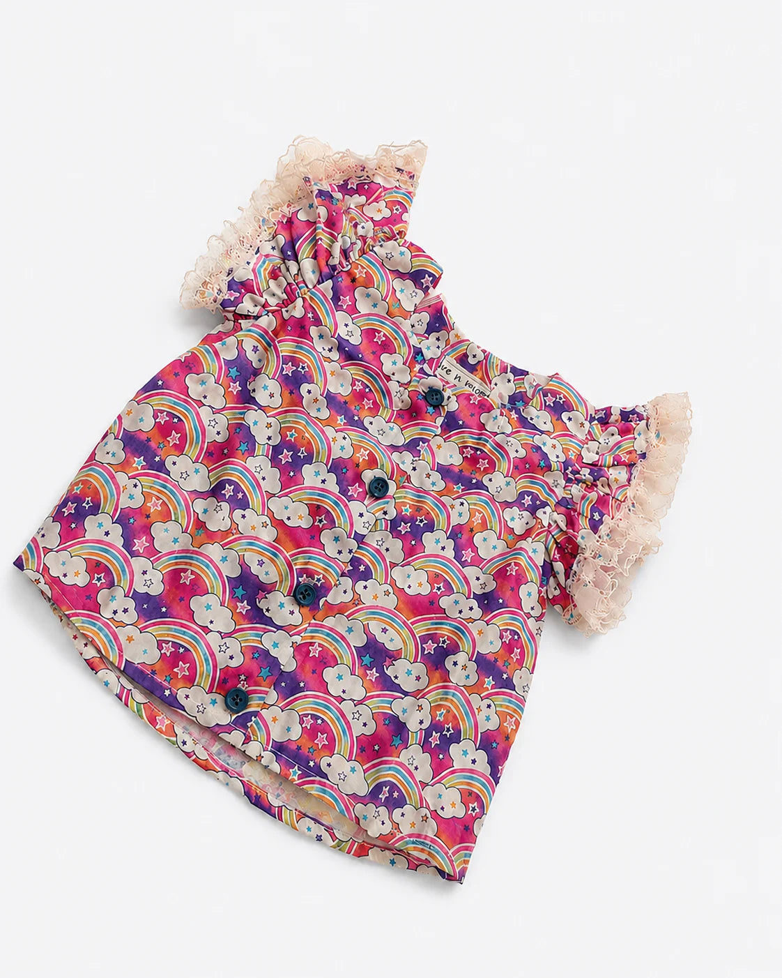 Rainbow Print Lace-Trim Summer Top for Baby Girls