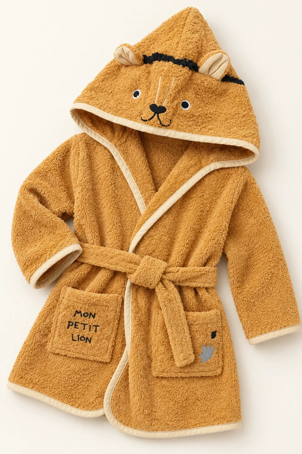 Mustard Hooded Bathrobe for Kids