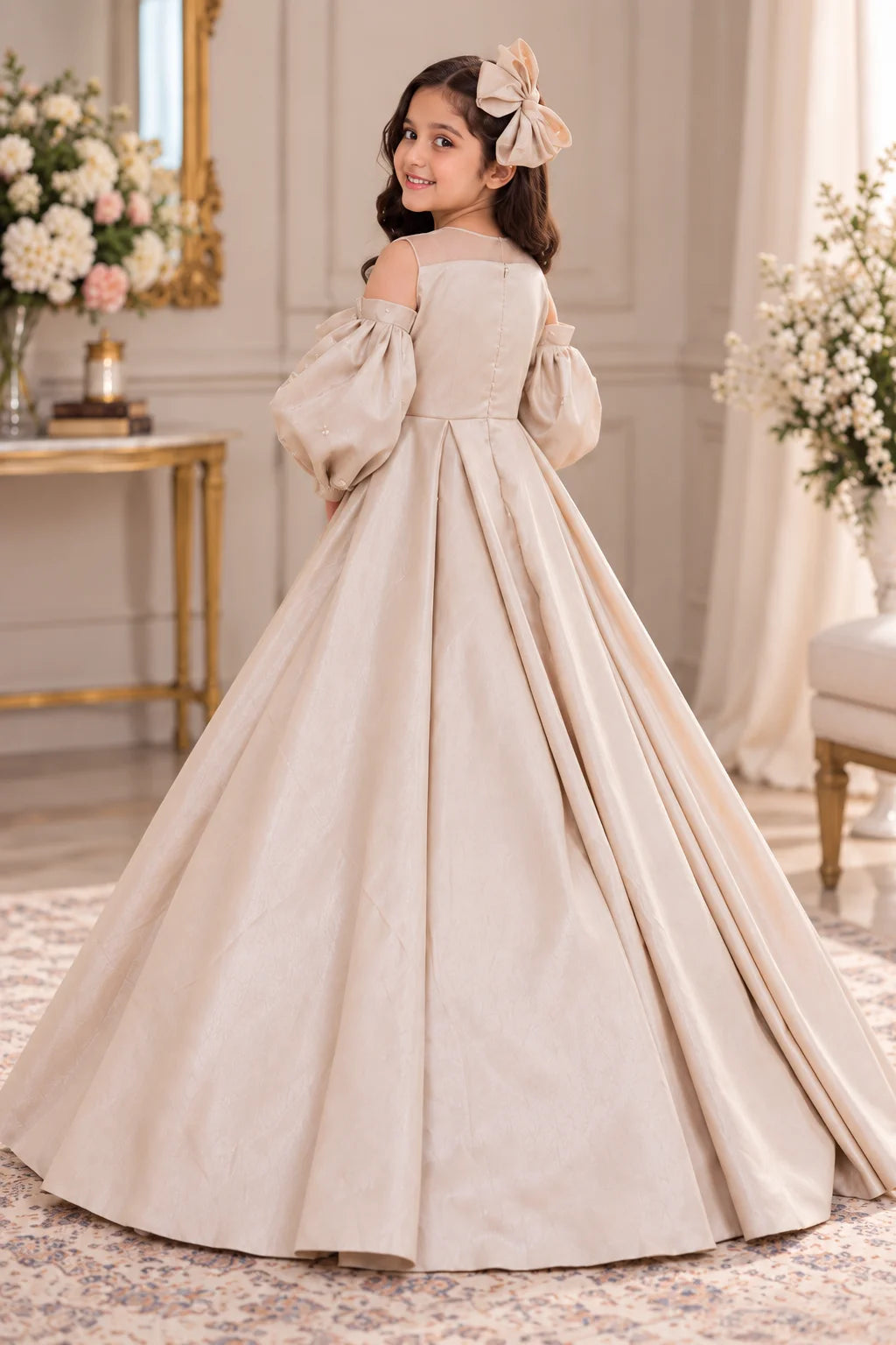 Customized Pearl Ivory Embellished Matching Long Maxi