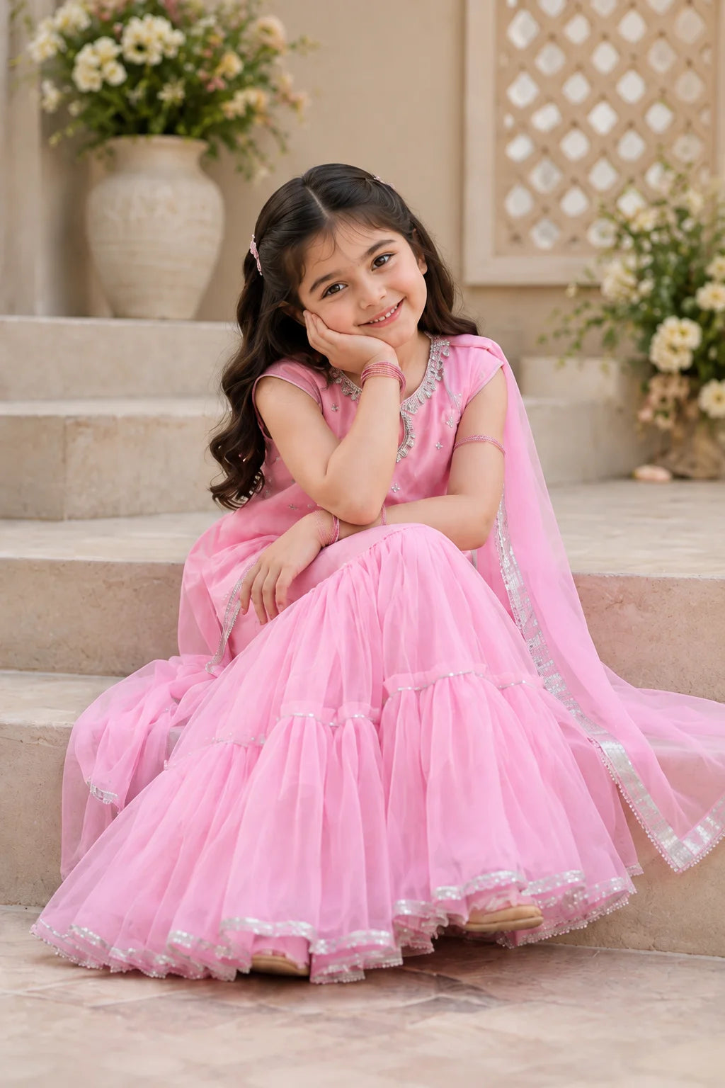 Customized Baby Pink Embellished Matching Sharara Set