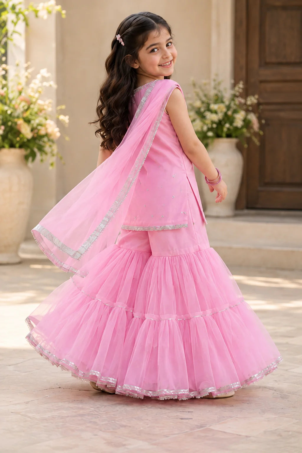 Customized Baby Pink Embellished Matching Sharara Set