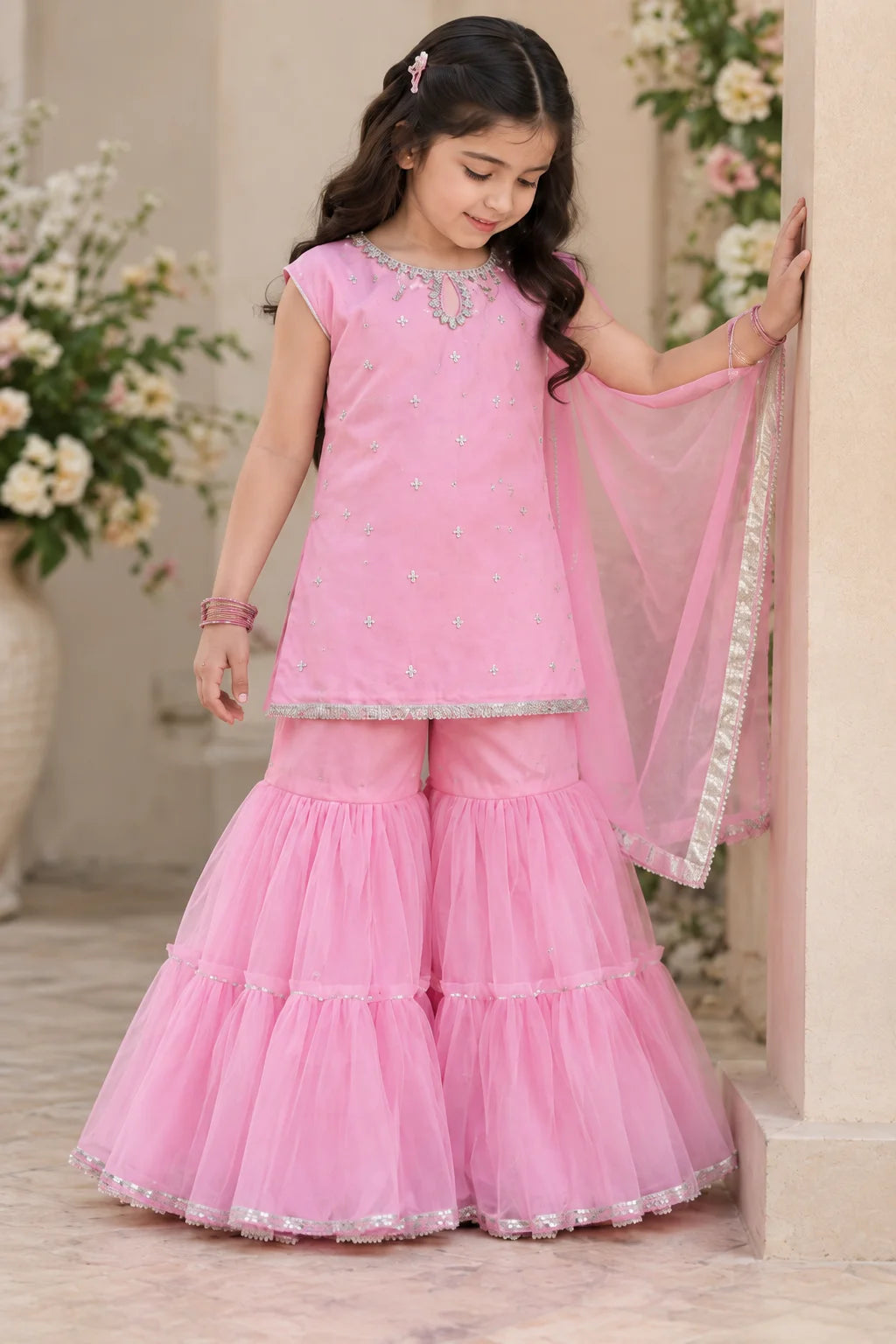 Customized Baby Pink Embellished Matching Sharara Set