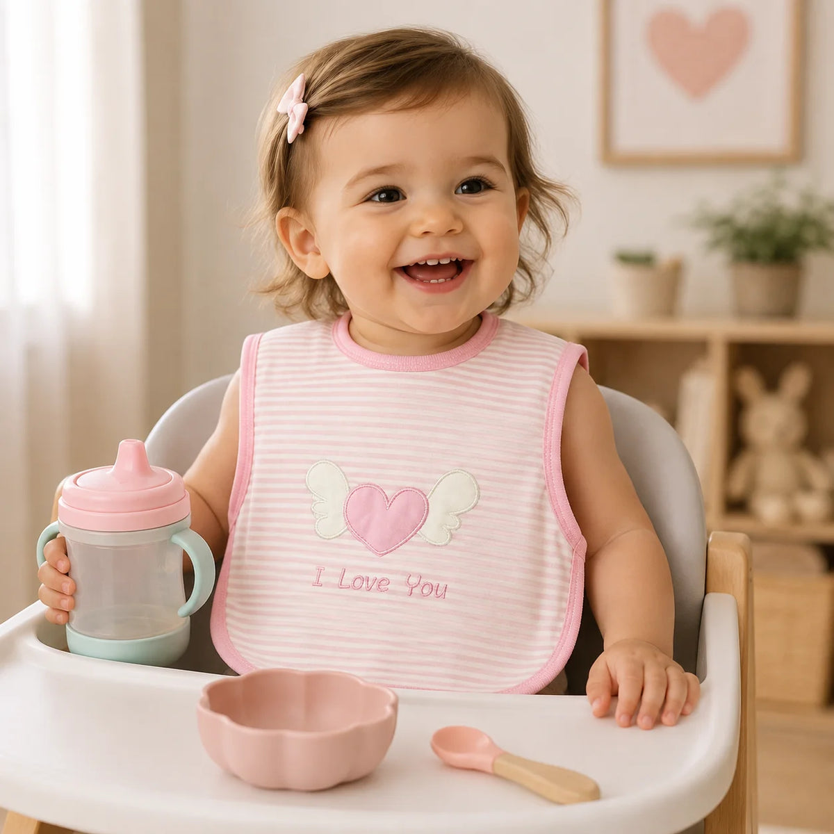 Pink & White Striped Heart Bib