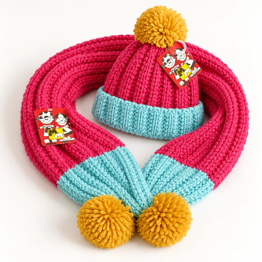 Minni Minors Pink Knitted Pom-Pom Cap and Scarf Set