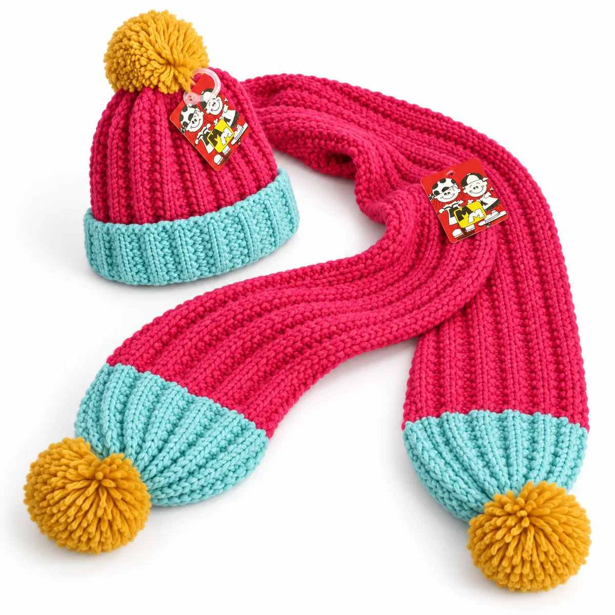 Minni Minors Pink Knitted Pom-Pom Cap and Scarf Set