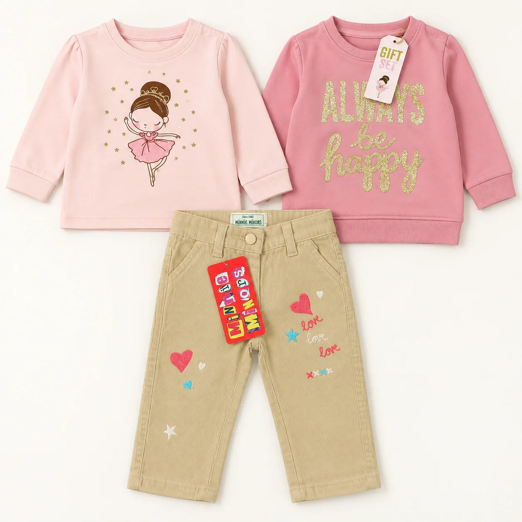 Minnie Minors Girls Printed Tops & Embroidered Pants Set
