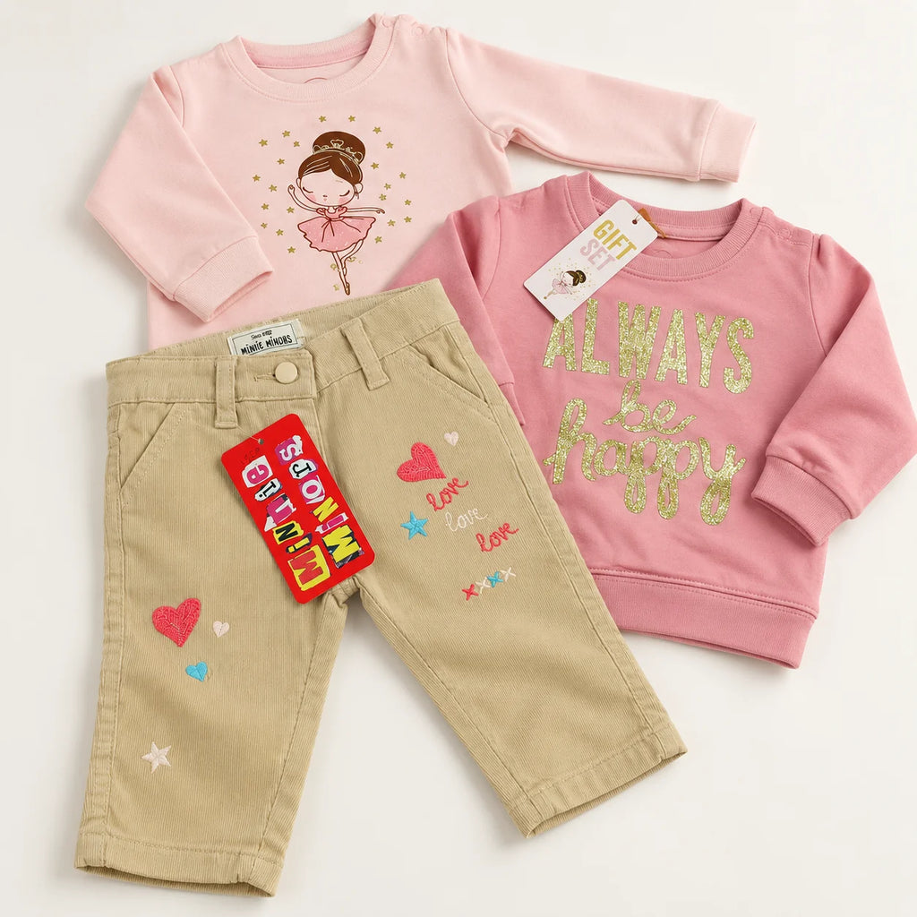 Minnie Minors Girls Printed Tops & Embroidered Pants Set