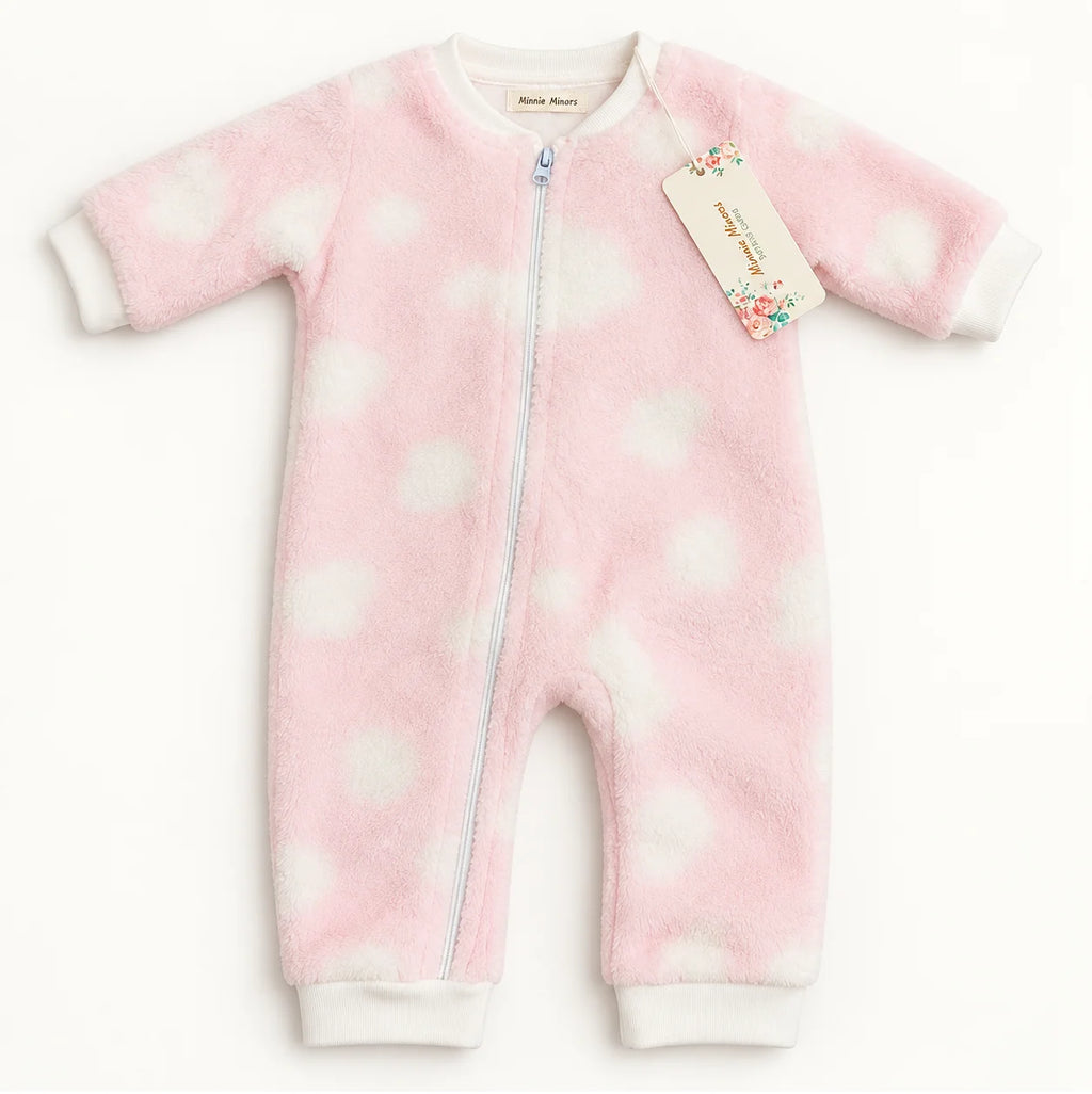 Minnie Minors Pink Plush Zip-Up Baby Romper