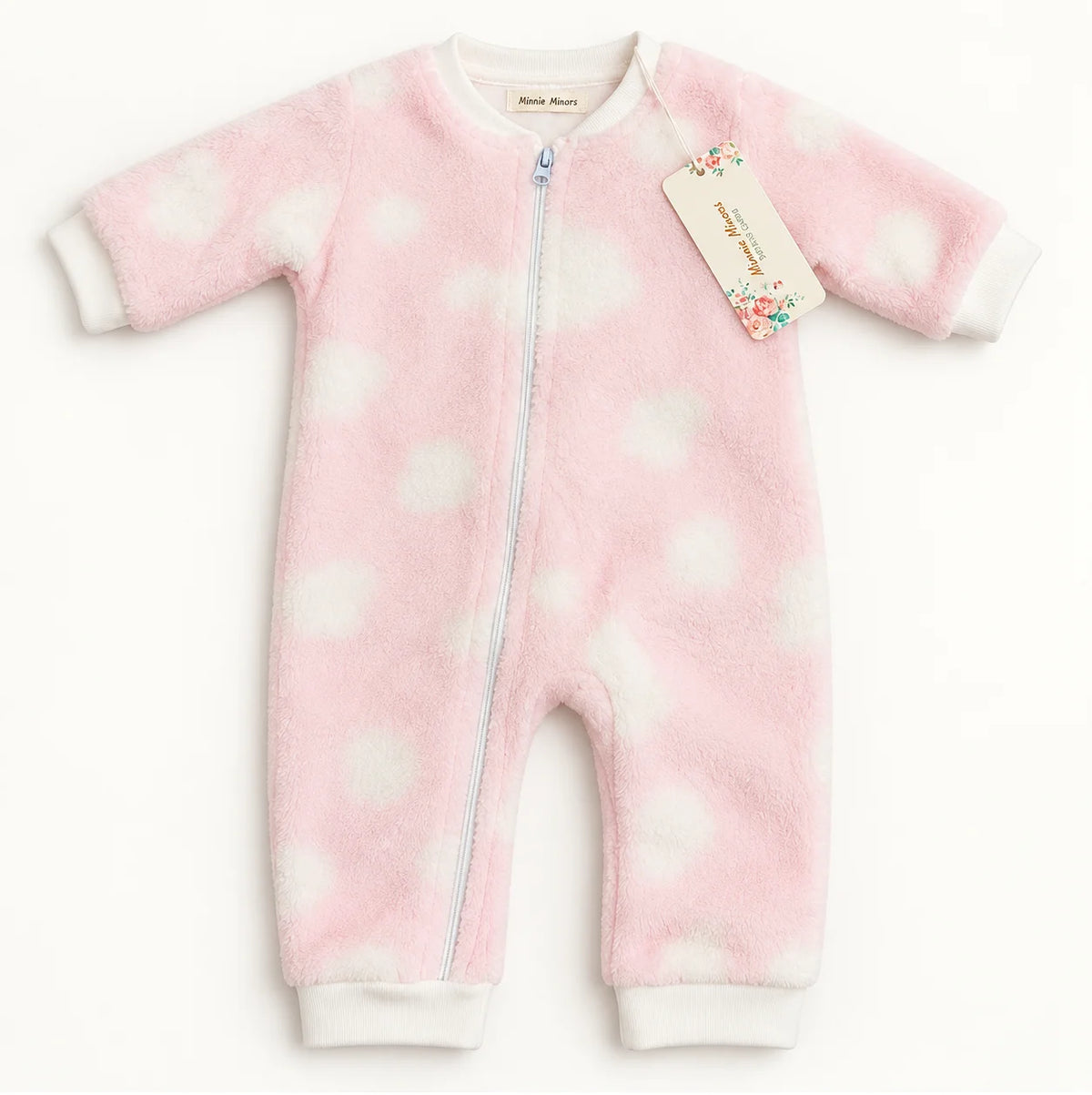 Minnie Minors Pink Plush Zip-Up Baby Romper