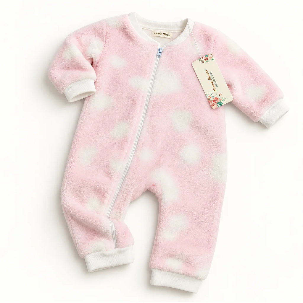 Minnie Minors Pink Plush Zip-Up Baby Romper