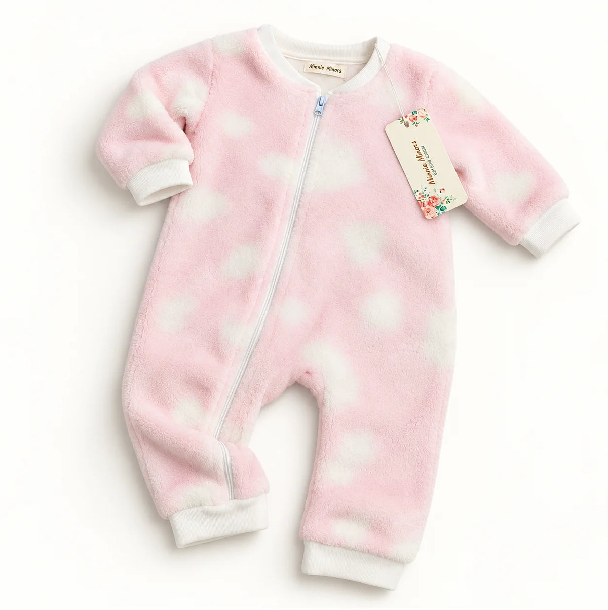 Minnie Minors Pink Plush Zip-Up Baby Romper