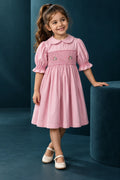 Girls Soft Pink Floral Smocked Cotton Frock | SFW-010