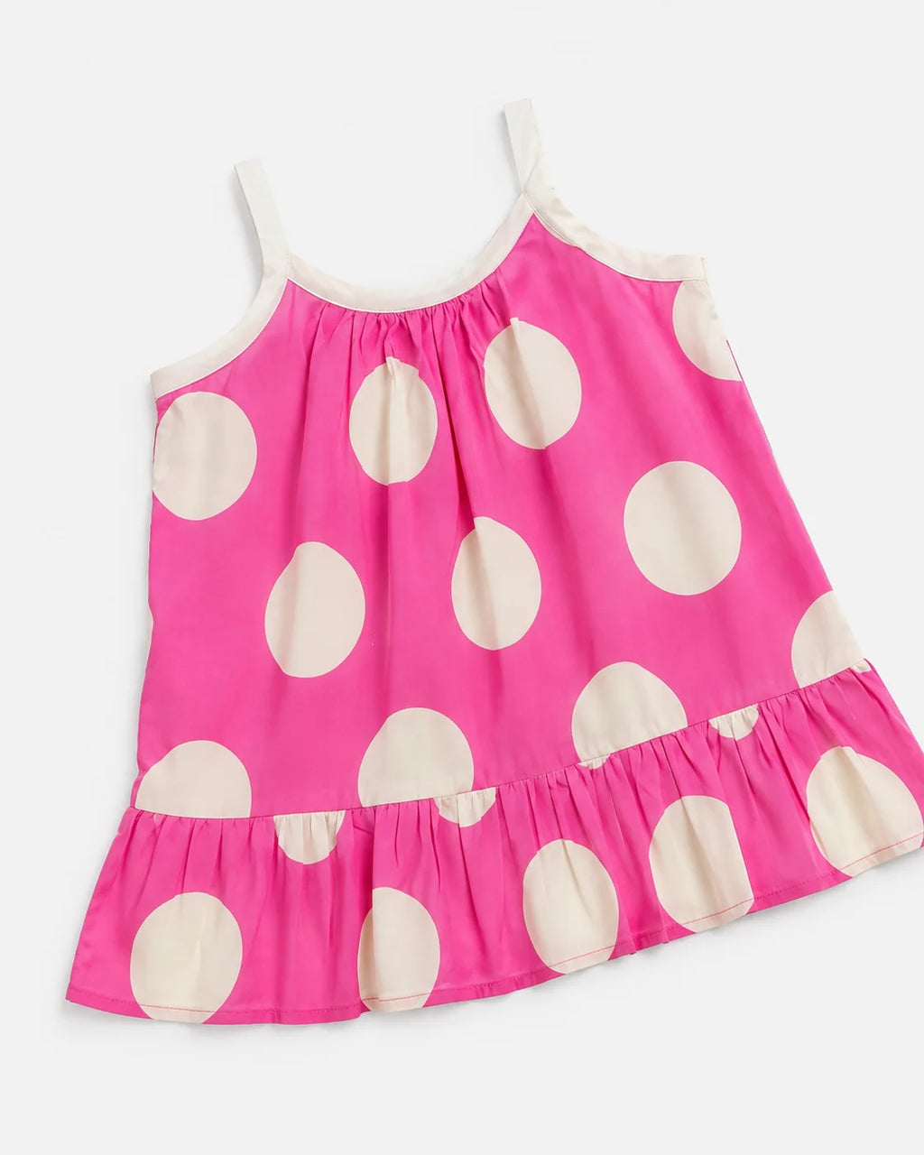 Pink Polka Dot Ruffle-Hem Summer Tunic for Girls