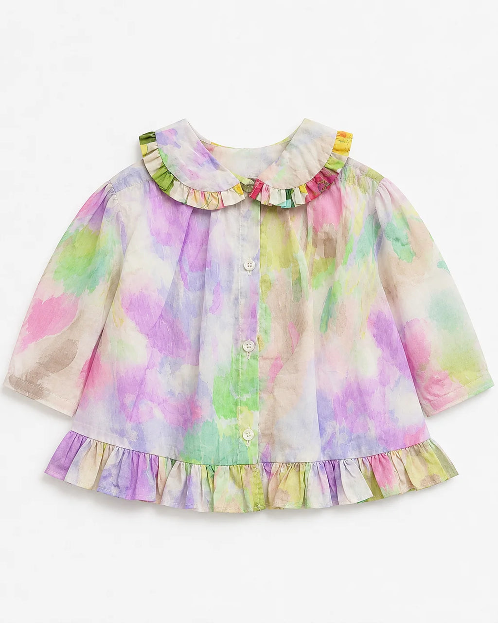 Multicolour Ruffle Full-Sleeve Summer Shirt for Baby Girls