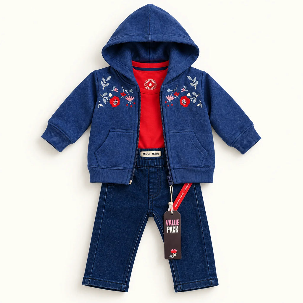 Minni Minors Blue Floral 3-Piece Newborn Outfit