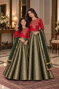 Customized Red & Antique Gold Embroidered Matching Maxi