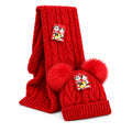 Minni Minors Red Knitted Pom-Pom Cap and Scarf Set