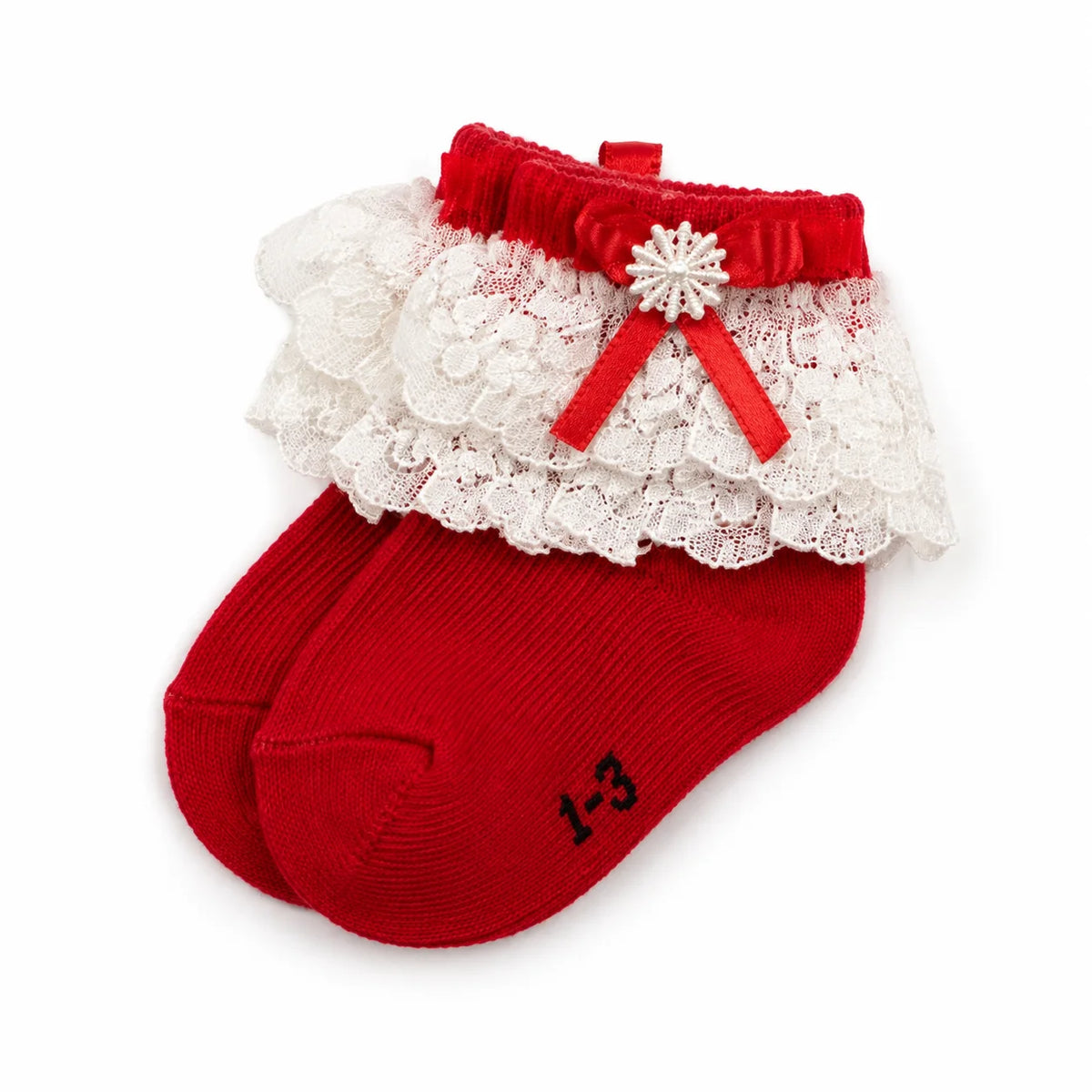 Red Lace Frill Socks for Girls
