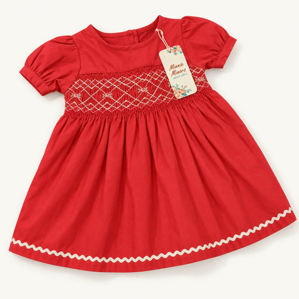 Red Smocked Baby Dress & Pink Cardigan Set