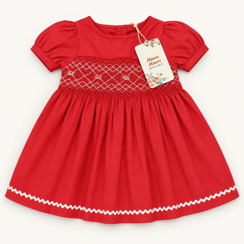 Red Smocked Baby Dress & Pink Cardigan Set