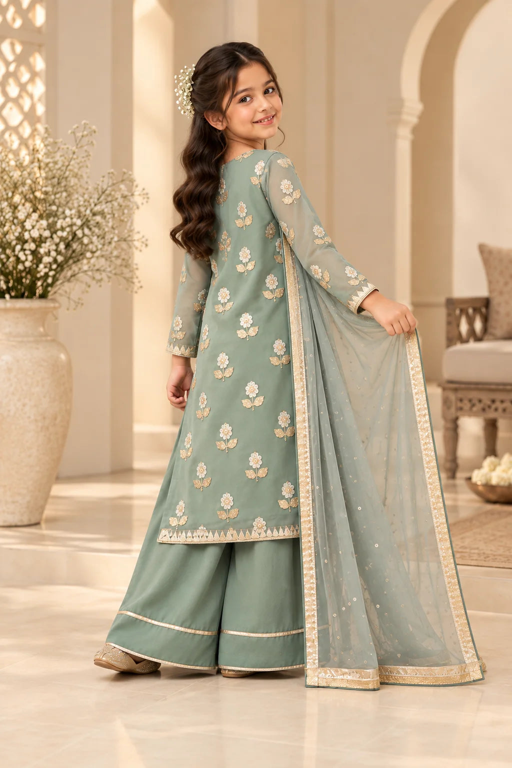 Customized Sage Green Floral Matching Suit