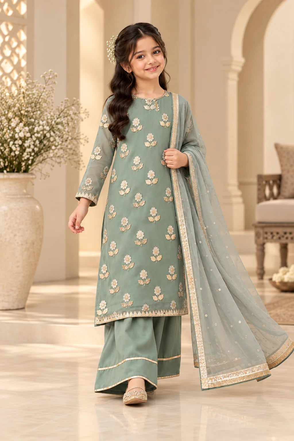 Customized Sage Green Floral Matching Suit