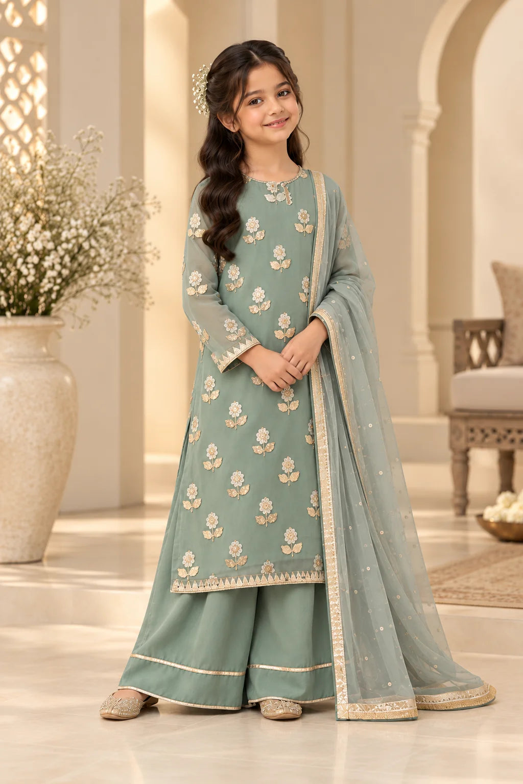 Customized Sage Green Floral Matching Suit