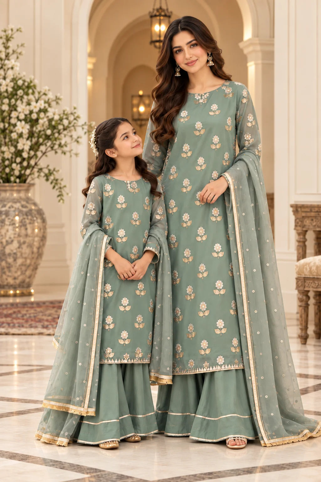 Customized Sage Green Floral Matching Suit