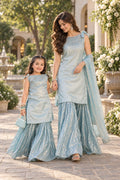 Customized Serene Aqua Embellished Matching Sharara Set