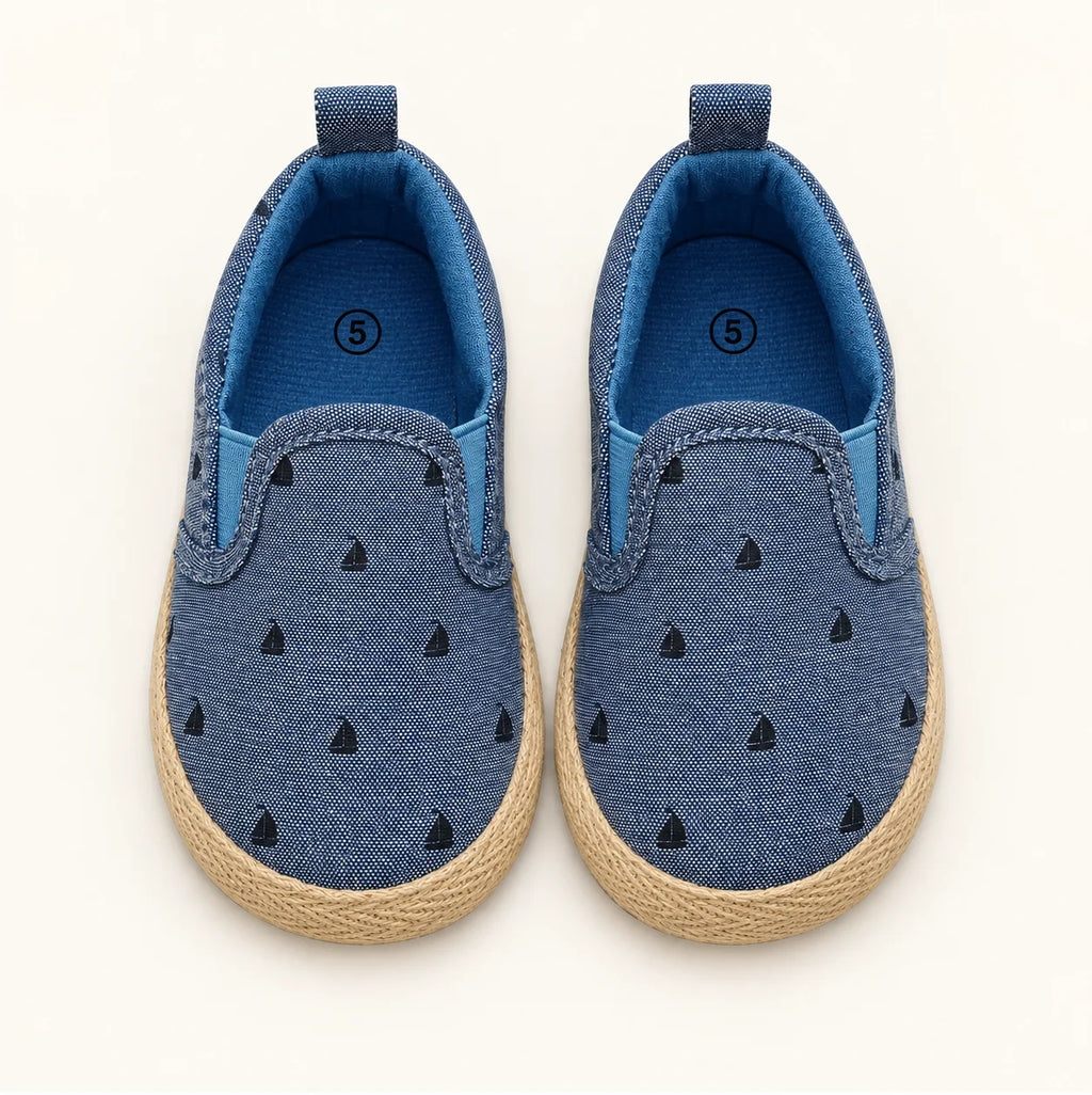 Minni Toes Blue Printed Baby Slip-On Shoes