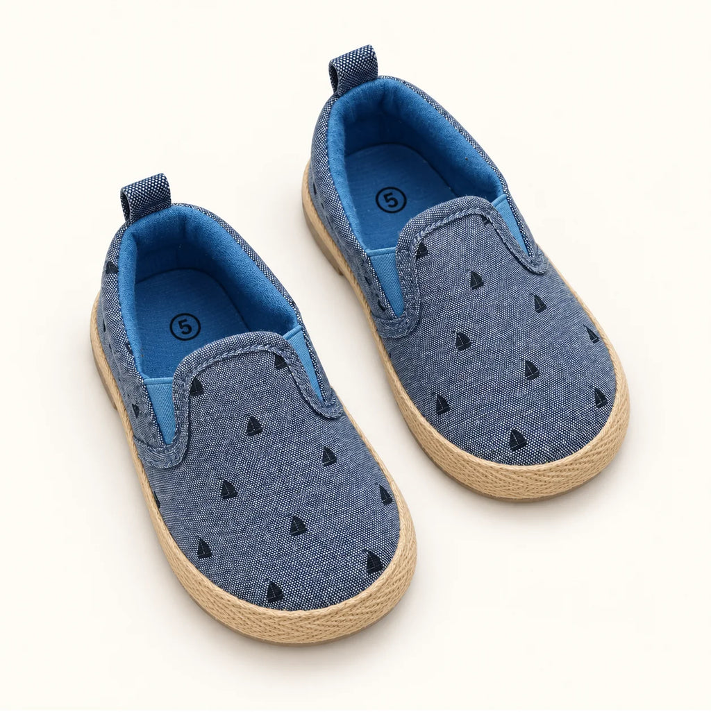 Minni Toes Blue Printed Baby Slip-On Shoes