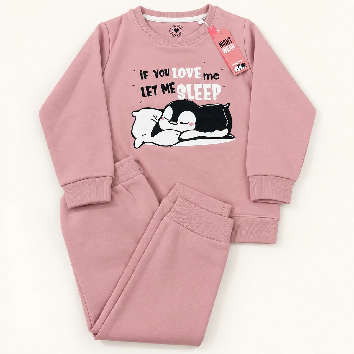 Pink Sleeping Cat Girls’ 2-Piece Nightwear Set