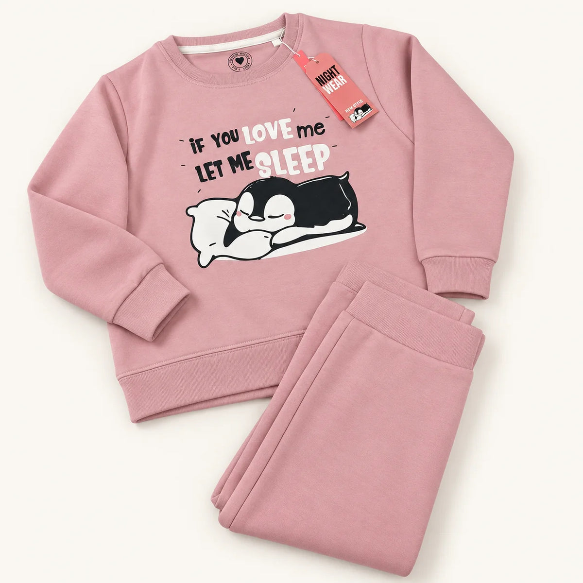 Pink Sleeping Cat Girls’ 2-Piece Nightwear Set