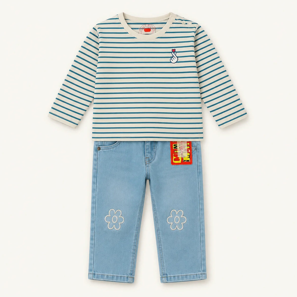 Baby Graphic Tops & Floral Jeans Bundle