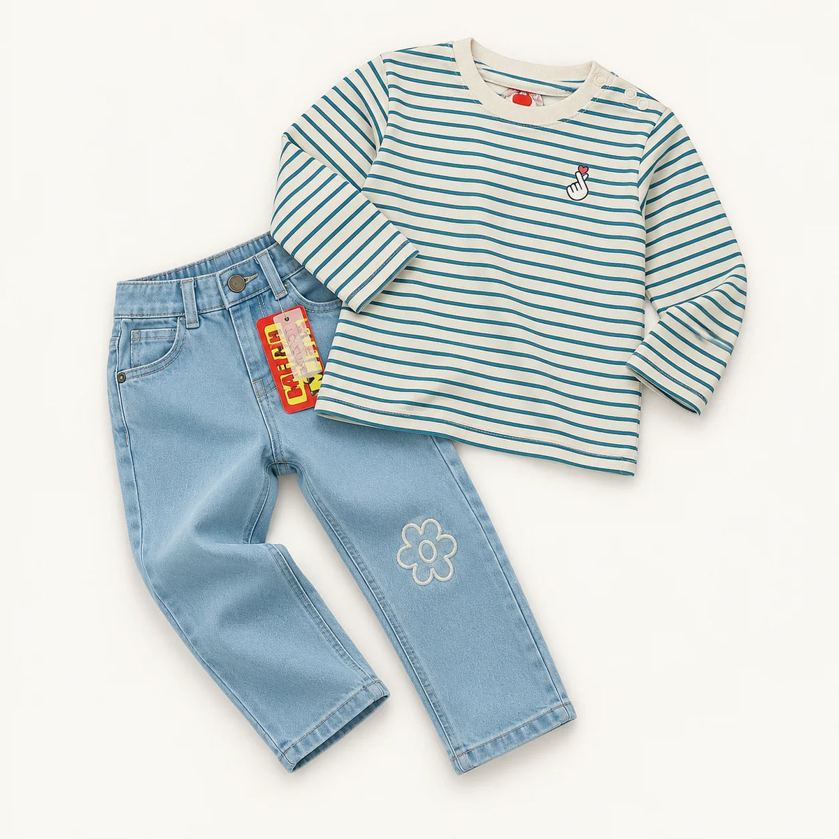 Baby Graphic Tops & Floral Jeans Bundle