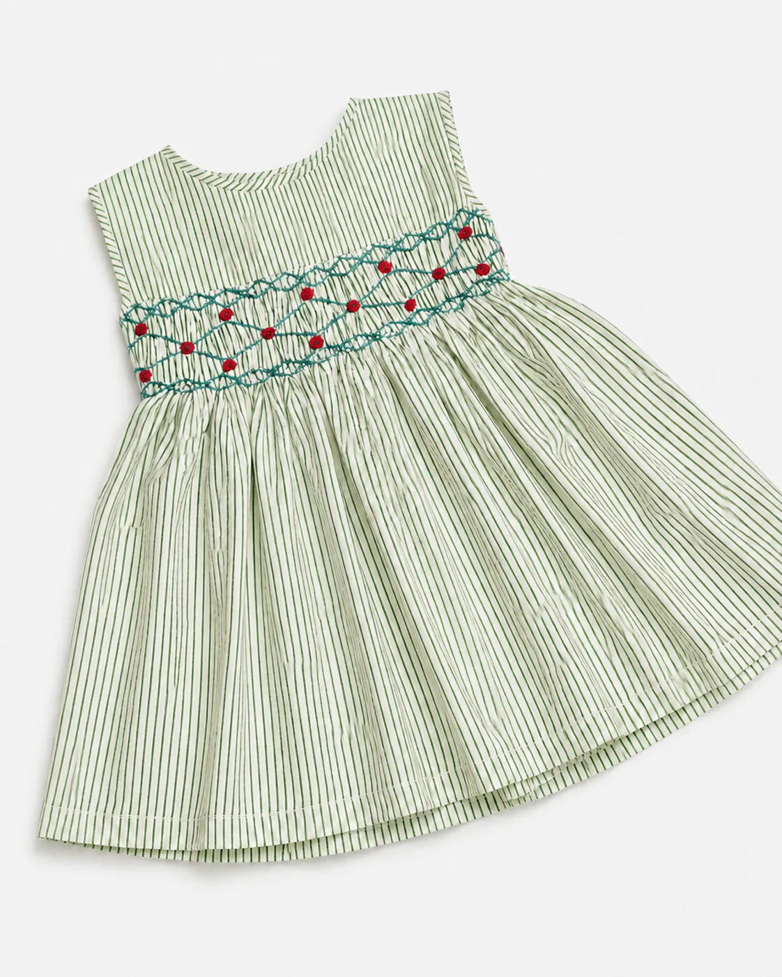 Green Striped Smocked Frock for Girls