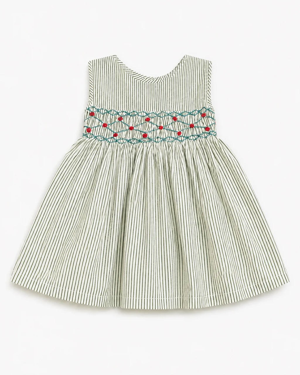 Green Striped Smocked Frock for Girls