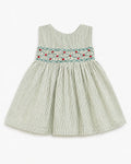 Green Striped Smocked Frock for Girls