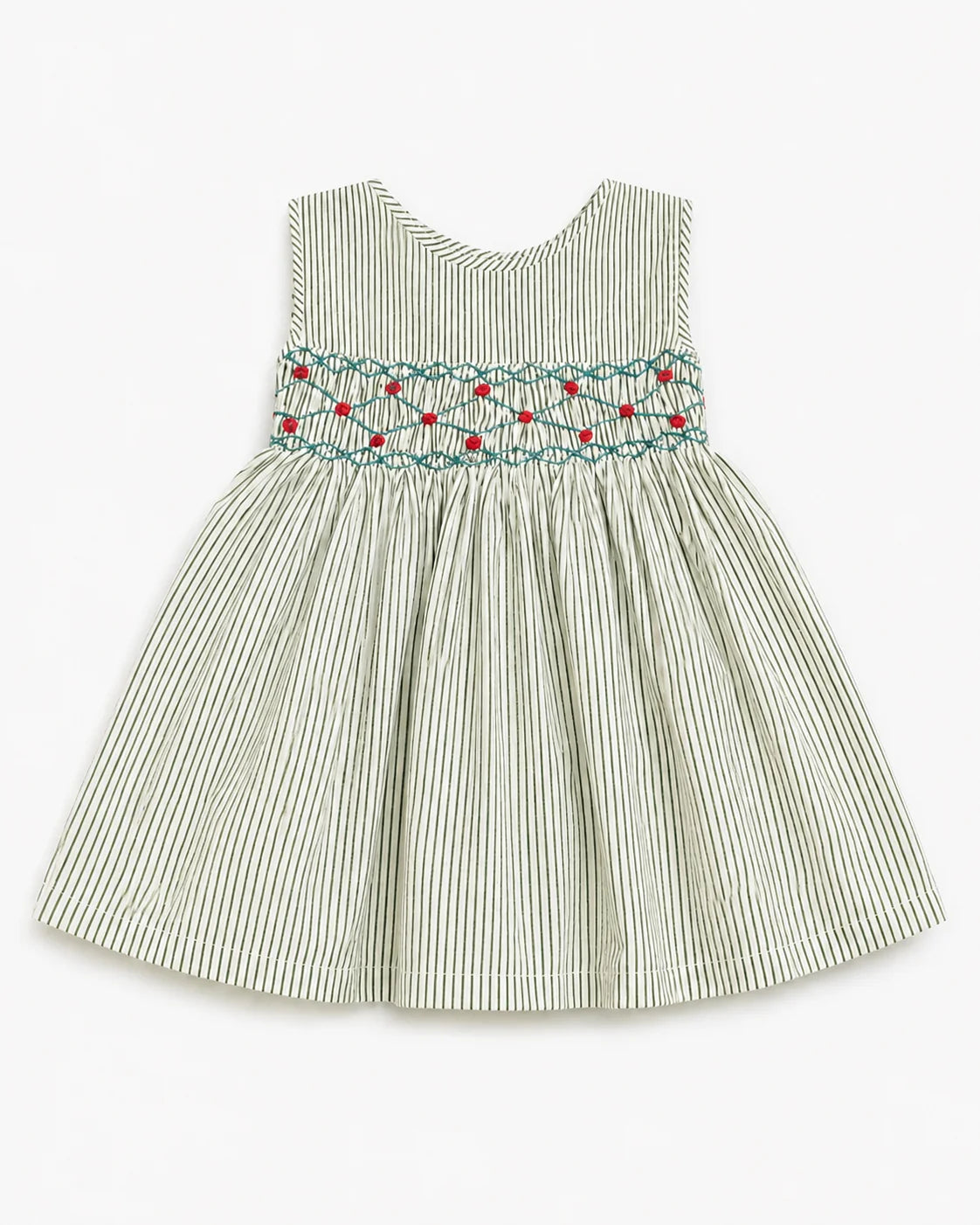 Green Striped Smocked Frock for Girls